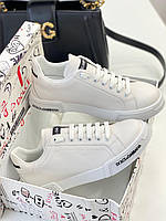 Женские белые кроссовки Dolce & Gabbana Дольче Габбана сникеры Portofino light из кожи Custom 2.Zero