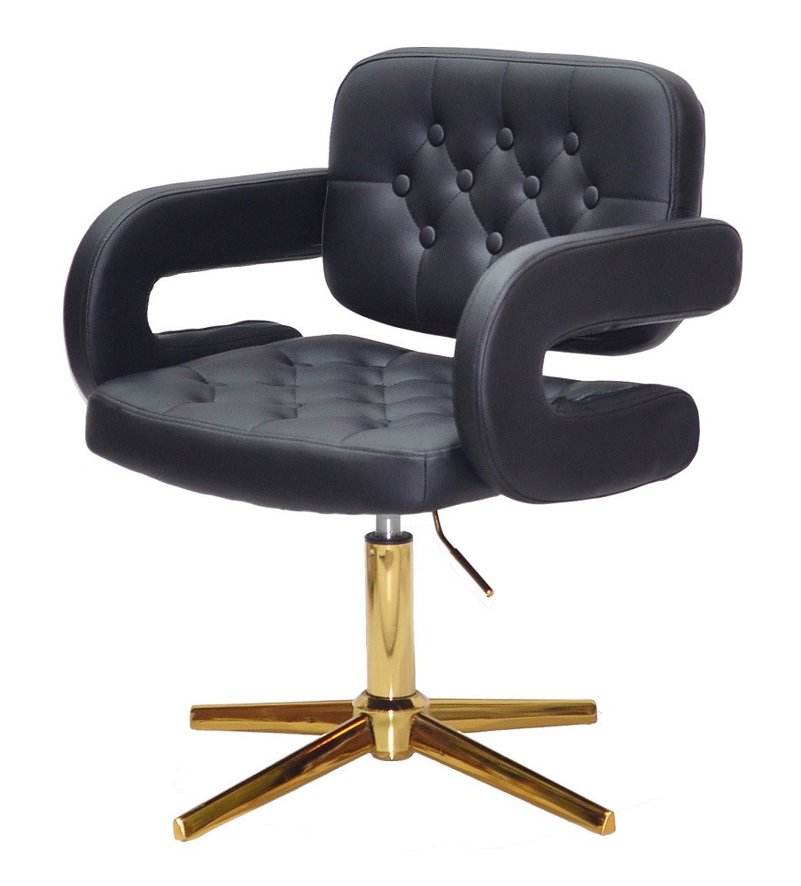 Кресло поворотное с подлокотниками на золотой крестовине cо стопками Gor GD-Modern Base Кожзам черный - фото 1 - id-p2095037629