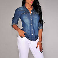 Жіноча джинсова сорочка з довгим рукавом, жіноча повсякденна сорочка