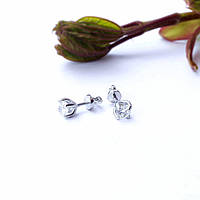 Срібні сережки пумері з каменем 5 мм