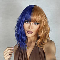 Перука омбре з чубчиком  Золотисто-рудий, синій Хіт продажу!