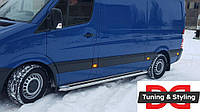 Боковые пороги Premium (2 шт., нерж.) d60, средняя база Mercedes Sprinter W906 2006-2018 гг. Avtoteam