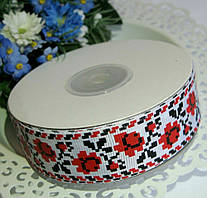 Стрічка репсова 2.5 см малюнок троянди