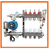 Гребенка для теплого пола в сборе с насосом (4 КОНТУРА)