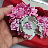 Заколки з квітами цветы на резинках весняні цветочки рожеві 90 грн за 1 шт, фото 3
