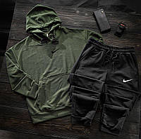Мужской демисезонный спортивный костюм Nike зелёный хлопковый, Зелёный костюм Найк весна-осень (лого-центр)