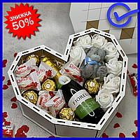 Подарочный набор для девушки с вином и игрушкой, сладкий подарочный набор с конфетами и мыльными розами