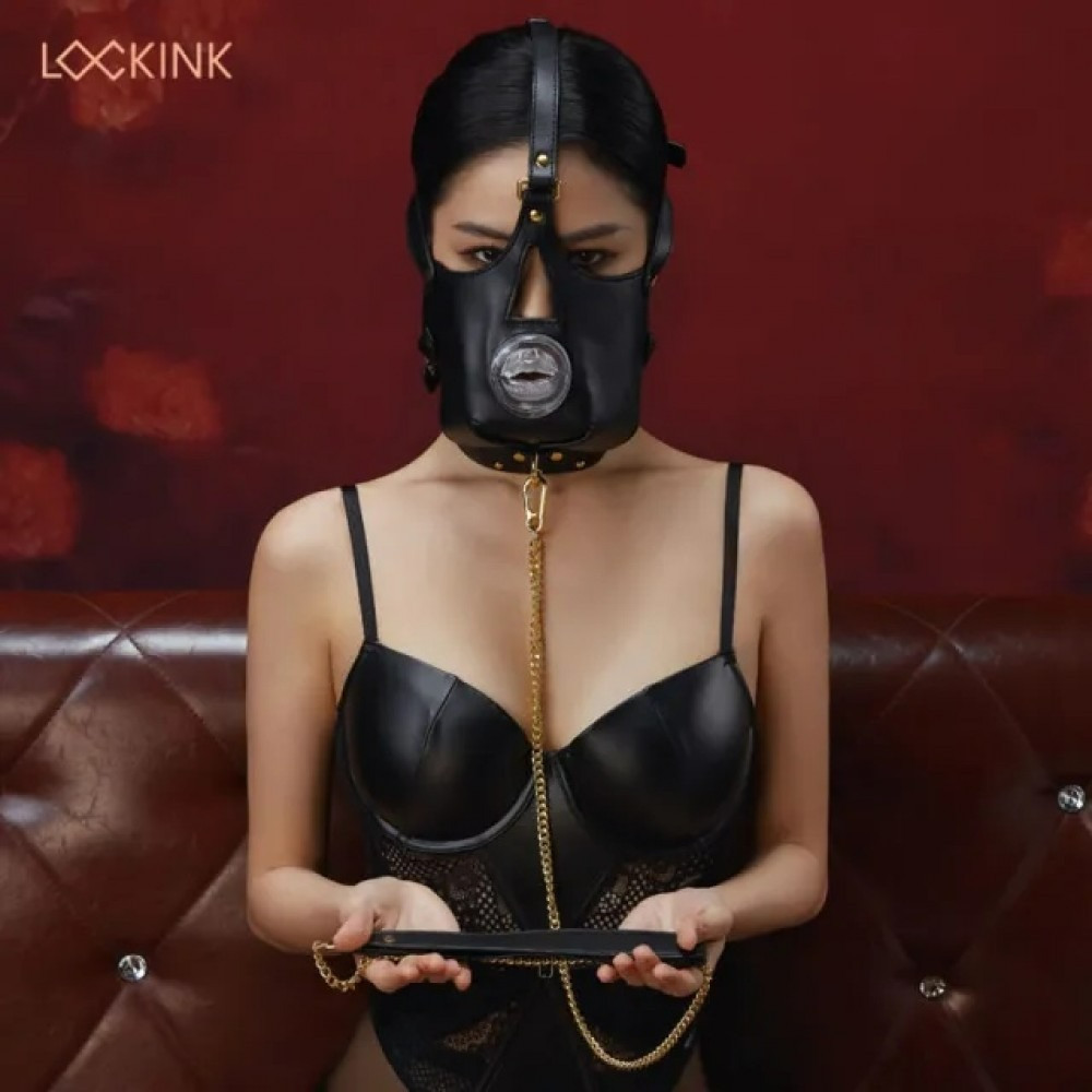 Маска на голову з повідцем і нашийником Lockink Blowjob Head Harness Muzzle for Puppy Play для мигета, фото 1