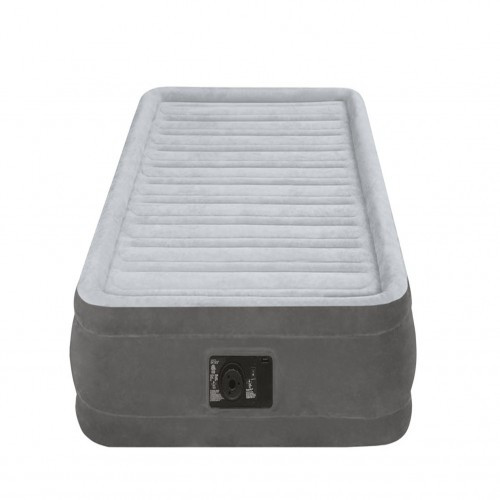 Односпальне надувне флоковане ліжко Intex 67766, сіре, з вбудованим насосом 220V, 191 х 99 х 33 см.