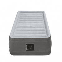 Односпальная надувная флокированная кровать Intex 67766, серая, со встроенным насосом 220V, 191 х 99 х 33 см.