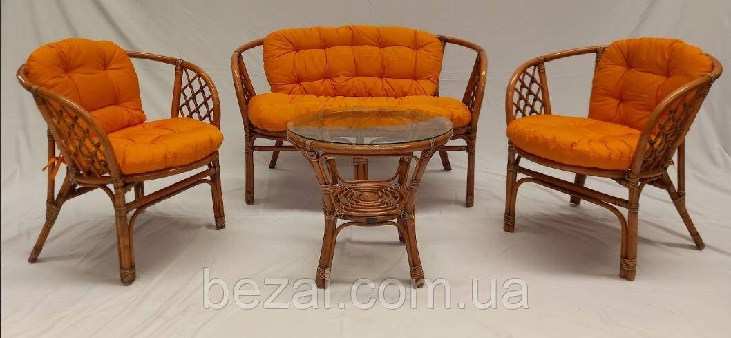 Комплект плетених меблів з натурального ротанга софа, 2 крісла та столик для дому, тераси та кафе., фото 1