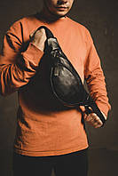 Новинка! Чоловіча сумка-бананка на пояс з натуральної шкіри SL018 (чорна)