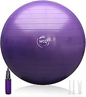 Новинка! Спортивный мяч для фитнеса (фитбол) WCG 55 Anti-Burst 300кг Фиолетовый + насос