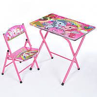 Складной столик - парта с регулировкой и стульчиком с Единорогами и алфавитом Bambi M 19-NEW UNI2 Розовый
