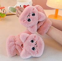 Женские перчатки с полупальцами Котик Розовый