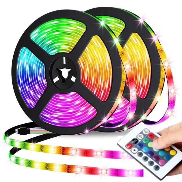 Світлодіодна Led стрічка 3528 RGB 10 метрів на самоклеючій основі з пультом і блоком живлення iC227, фото 1
