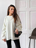 Яркий стильный женский вязаный мягкий свитер-туника в стиле оверсайз с удлиненной спинкой Цвет Белый