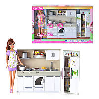 Кухня для Куклы, кукла повар, холодильник, полный кухонный набор, продукты, свет