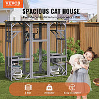 VEVOR Cat Cage Condo Catio деревянный вольер для кошек с 5 платформами, 7-этажный манеж для животных с 2