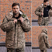 Куртка-бушлат військова чоловіча тактична мікро ріп-стоп плащівка на хутрі ЗСУ Піксель 8899 48 розмір d