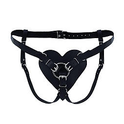 Трусики Серце для страпону з натуральної шкіри Feral Feelings — Hearts Strap-on Belt Black