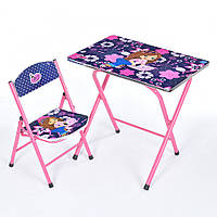Складной столик - парта с регулировкой и стульчиком с рисунком Девочки в цветах Bambi M 19-GIRL Розовый