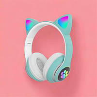 Навушники з вушками котика CAT STN-28 зелені, Навушники з вухами кота, Bluetooth навушники з EO-304 котячими вушками