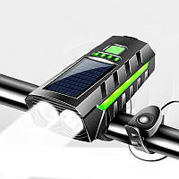 Фонарь на велосипед на 3 режима с панелью зарядки от солнца 11417 зеленый a