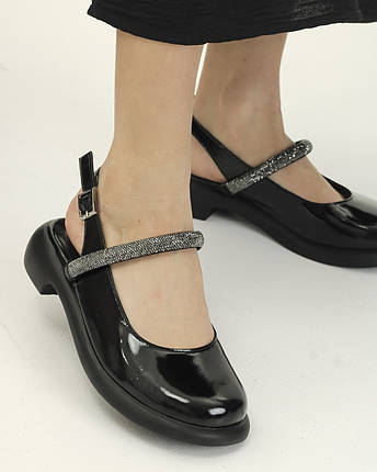 Босоніжки лакові зі стразами Guero 5118901 38 чорні шкіра 36, фото 1