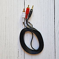 Аудио кабель AUX 3.5mm to 2RCA (miniJack-тюльпан) 1.5 метра черный