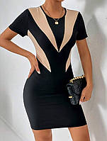 Женское стильное платье со вставками ткань: креп дайвинг+сетка Мод 158