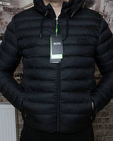 Куртка молодёжная тёплая демисезонная зимняя цвет чёрный Hugo Boss код товара -(1833) XL