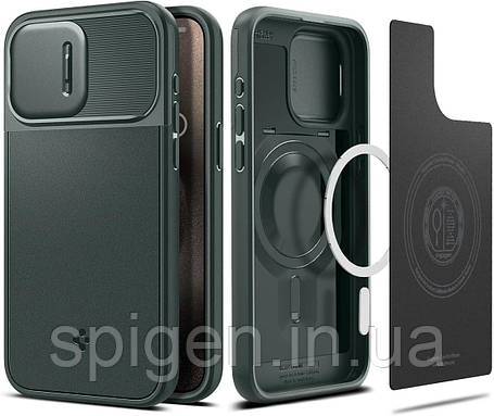 Чохол Spigen для iPhone 15 Pro Max - Optik Armor MagSafe, Abyss Green (ACS06600), фото 1