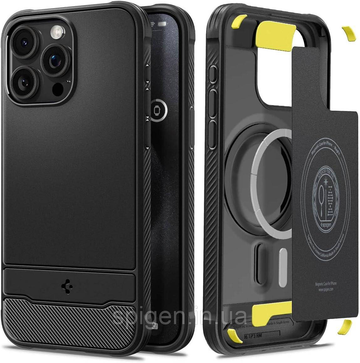 Чохол Spigen для iPhone 15 Pro — Rugged Armor MAG (сумісний з MagSafe), Matte Black (ACS06703)