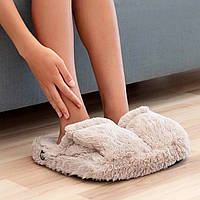 Електричні масажні килимок-тапочки 30х30 см Бежевий масажер для ніг, капці з масажем стоп (ST)