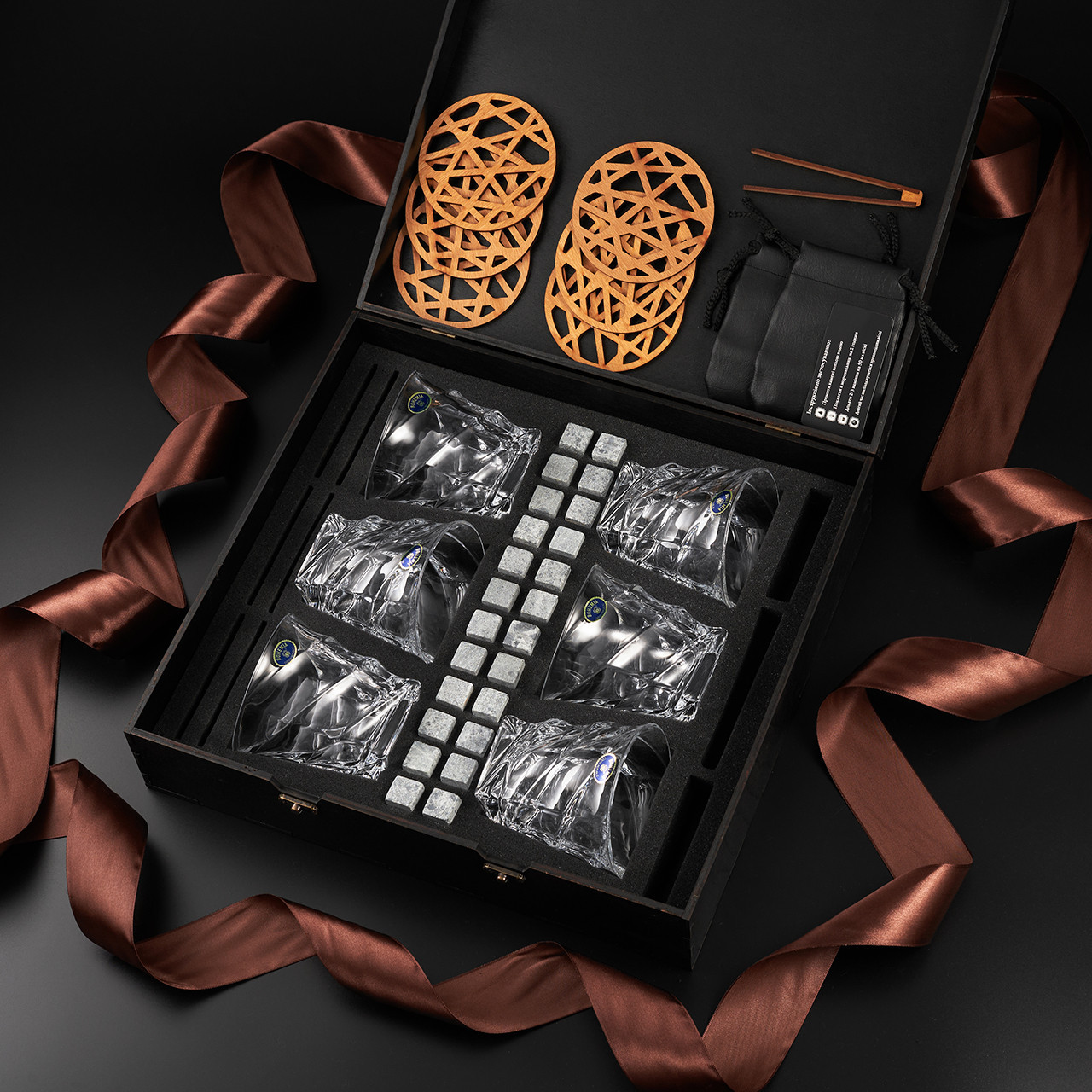 Набір для віскі натуральний кришталь з шістьма келихами та камінням для віскі Bohemia Casablanca 300 мл, фото 1