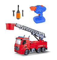 Конструктор "Пожарная машина" с лестницей и инструментами (детали, шуруповерт, отвертка, в коробке) BS-R5