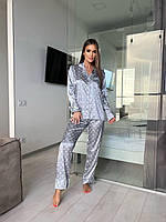Женская шелковая серая пижама LV Louis Vution рубашка брюки шелковая пижама домашний костюм