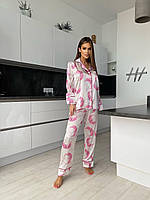 Жіноча шовкова ніжно-рожева піжама VS Viktoria's Secret сорочка штани шовкова піжама домашній костюм