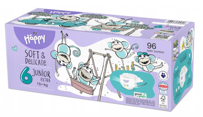 Підгузки дитячі Bella Happy 6 Mega Pack Junior Extra (16+ кг) 96 шт, фото 1