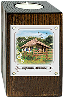 Декоративный подсвечник металл/дерево "Україна" - "Хата з мальвами"