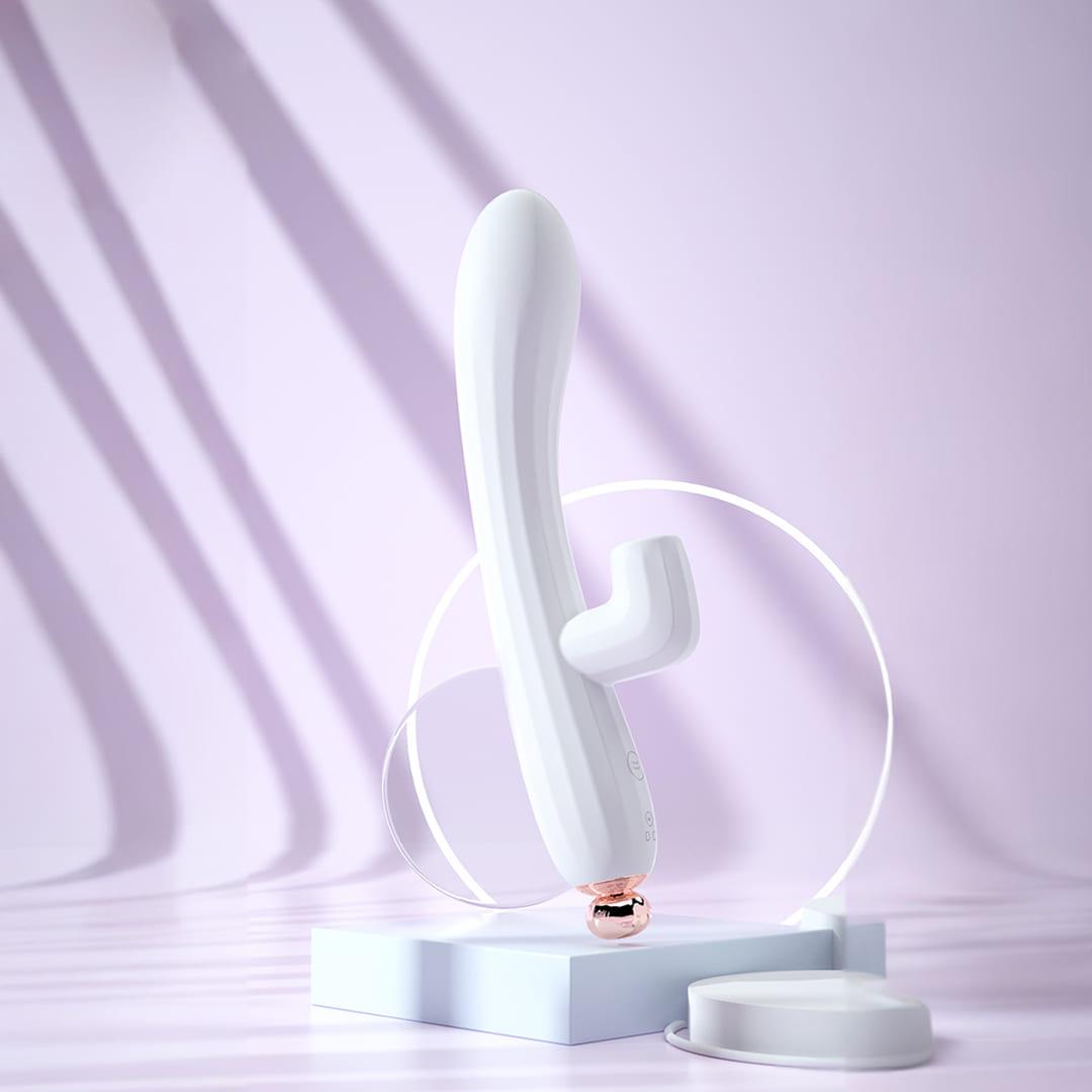 Вакуумно-хвильовий жіночий силіконовий вібратор 2 в 1 "Кактус", Білий