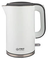 Чайник First FA-5407-2-GR White, 2200W, дисковый, 1.7л, защита от перегрева, индикатор уровня воды (код