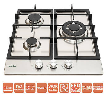 Газова панель три конфорки Ventolux HG430 CEST (X) 7 неіржавка сталь, фото 1