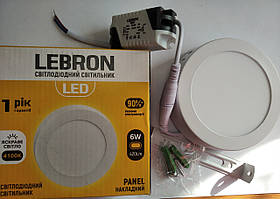 LED СВ-К LEBRON L-PRS-641, 6W, НАК-НИЙ, 4100K, З БЛОКОМ ЖИВЛЕННЯ. Світлодіодний світильник