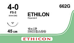 Етилон (Ethilon) 4/0, довжина 45 см, обр-реж. голка 19 мм 662G