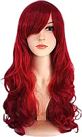 Жіноча перука 70 см синтетична хвилясте волосся бордовий