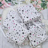 Захист 12 подушок бортики бампер на 4 сторони в дитяче ліжечко 120*60 см на зав'язочках висота 30 см, фото 4