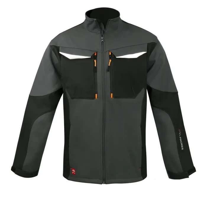 Сіра куртка PACKER Softshell, світловідбивні елементи,демісезонна куртка,спецодяг Польща