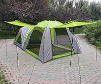 Двойная палатка Шатер-Спальня Беседка 4-х местная с навесами с москитной сеткой двухслойная (зелёная)